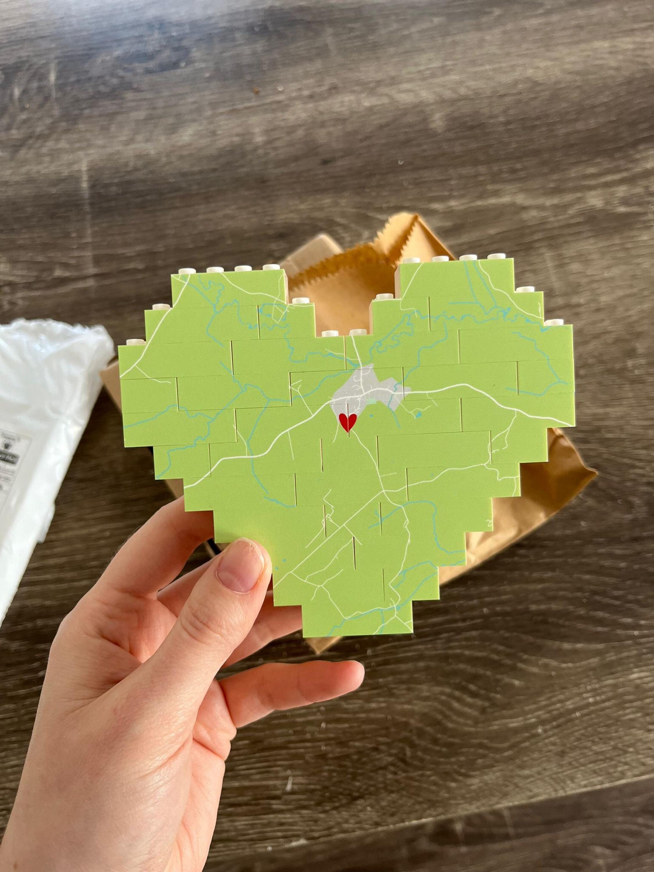 Personalised Map Print Heart made with Bricks, Engaged, Wedding Present, Anniversary, Romantic, Valentine, Keepsake, New Home, Jigsaw