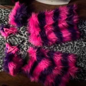 Pink Purple Cheshire Cat Furry Hat Purple Pink Striped Fluffy Rave Hat ...
