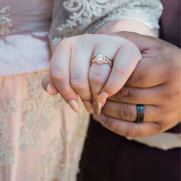 2 15 CT Round Cut Engagement Ring Set Solid 14k/ 18k Rose Gold