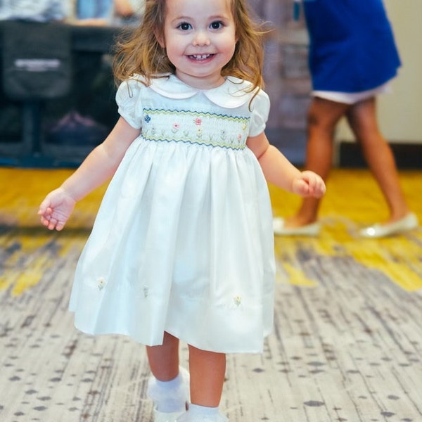 Coppelia Baby Dress, Smocked Chamomile Flowers