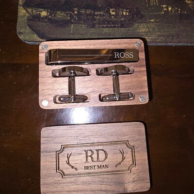 personalised cufflinks and tie clip set