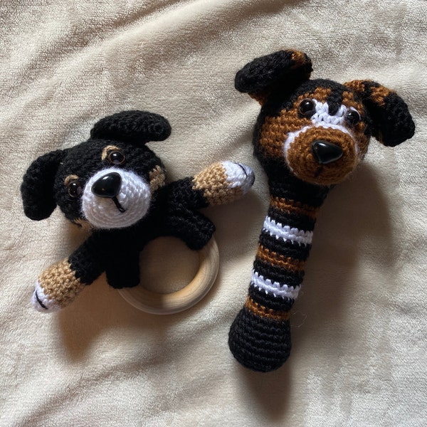 Crochet Dog Rattle Amigurumi Pattern, Baby Rattle With Teether Ring Toy ...