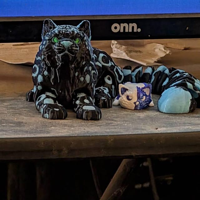 3D Printed Snow Leopard Articulated Flexi Animal- Black and Glow