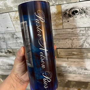 20 Oz Skinny Tumbler Wrap With 4 Photo Pictures Blue Seamless Pattern ...