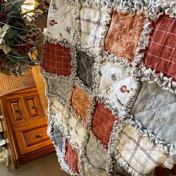 Pre Cut Rag Quilt KIT - Summer Oasis, Rust, White, Green and Beige ...