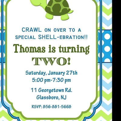 Turtle Invitation Printable or Printed With FREE SHIPPING Birthday or ...