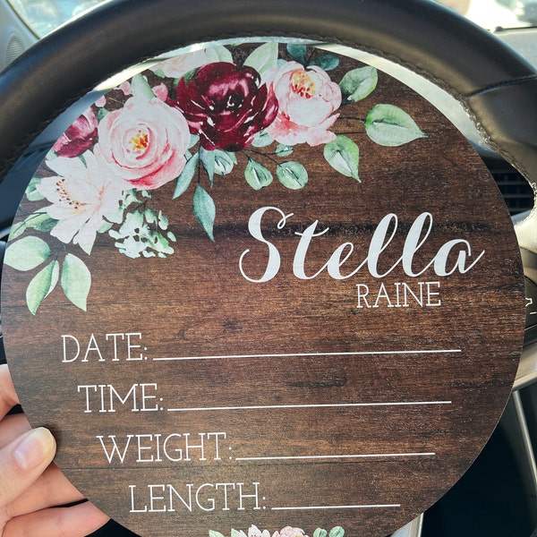 Birth Stats Round Wood Baby Name Sign Wooden Personalized Baby Name ...