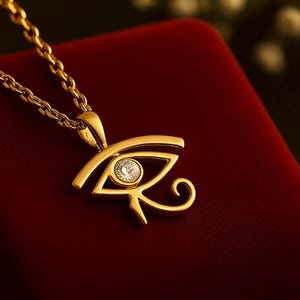 14Kゴールド ホルスの邪眼ネックレス：エジプトの守護ペンダント