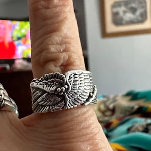 Anello con ali d'angelo, in argento sterling 925, con simbolo di protezione unisex