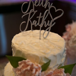 Wedding Cake Topper, Couple&#39;s Name Cake Topper, Wooden Cake Topper, Custom Cake Topper, Calligraphy Cake Topper, Heart Cake Topper photo