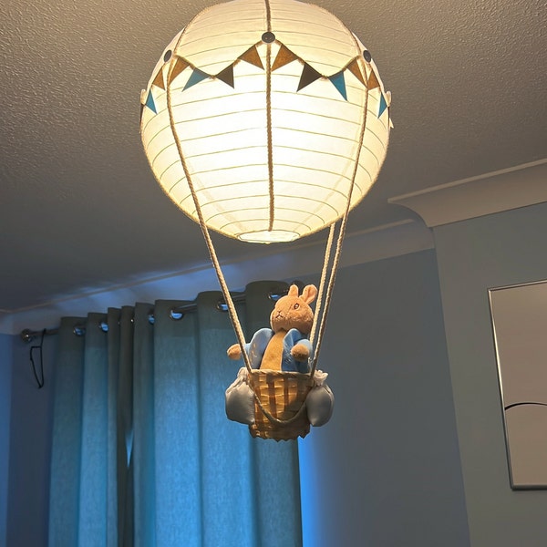 Neutral Blue Peter Rabbit Themed Hot Air Balloon Nursery Light Shade ...