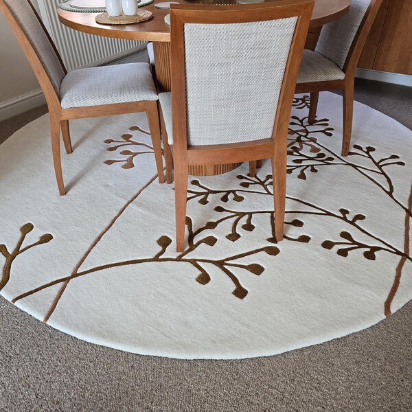 Round Rug, Abstract Round Carpet, White Round Rug Tufted Wool Circle ...