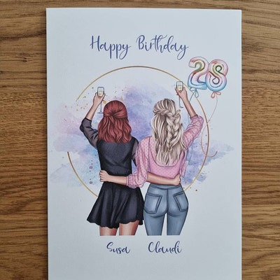 Geburtstagskarte 'Wieder Ein Jahr Schöner' Für Beste Freundin – Handgezeichnet, 10,5x14,8 Cm