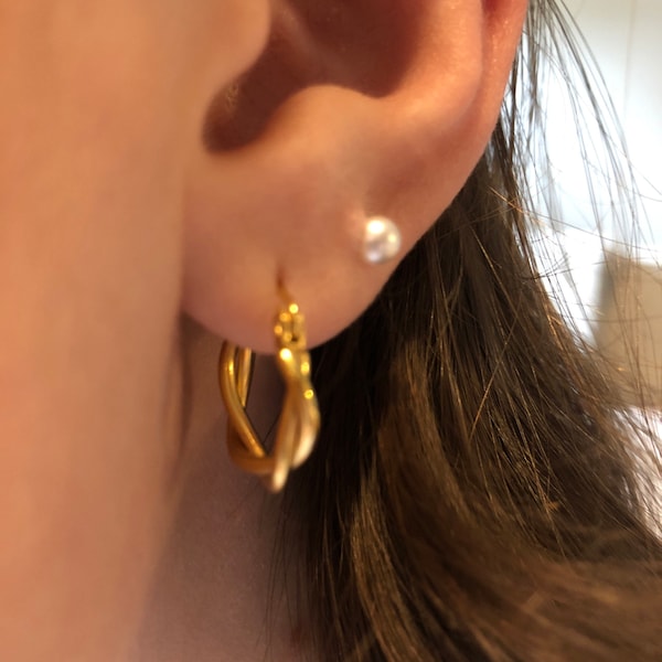 Honey Small Waterproof Twist Hoop Earrings – 18k Gold Plated Stainless Steel main image 1