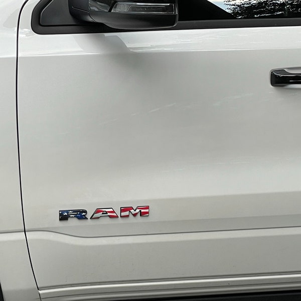 RAM 1500 RAM Front Door Letter Overlay Decals; Gloss Black (19-24 RAM
