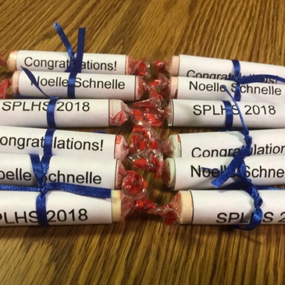 12 Diploma Style Smarties Labels, Red Ribbon, Congratulations and ...