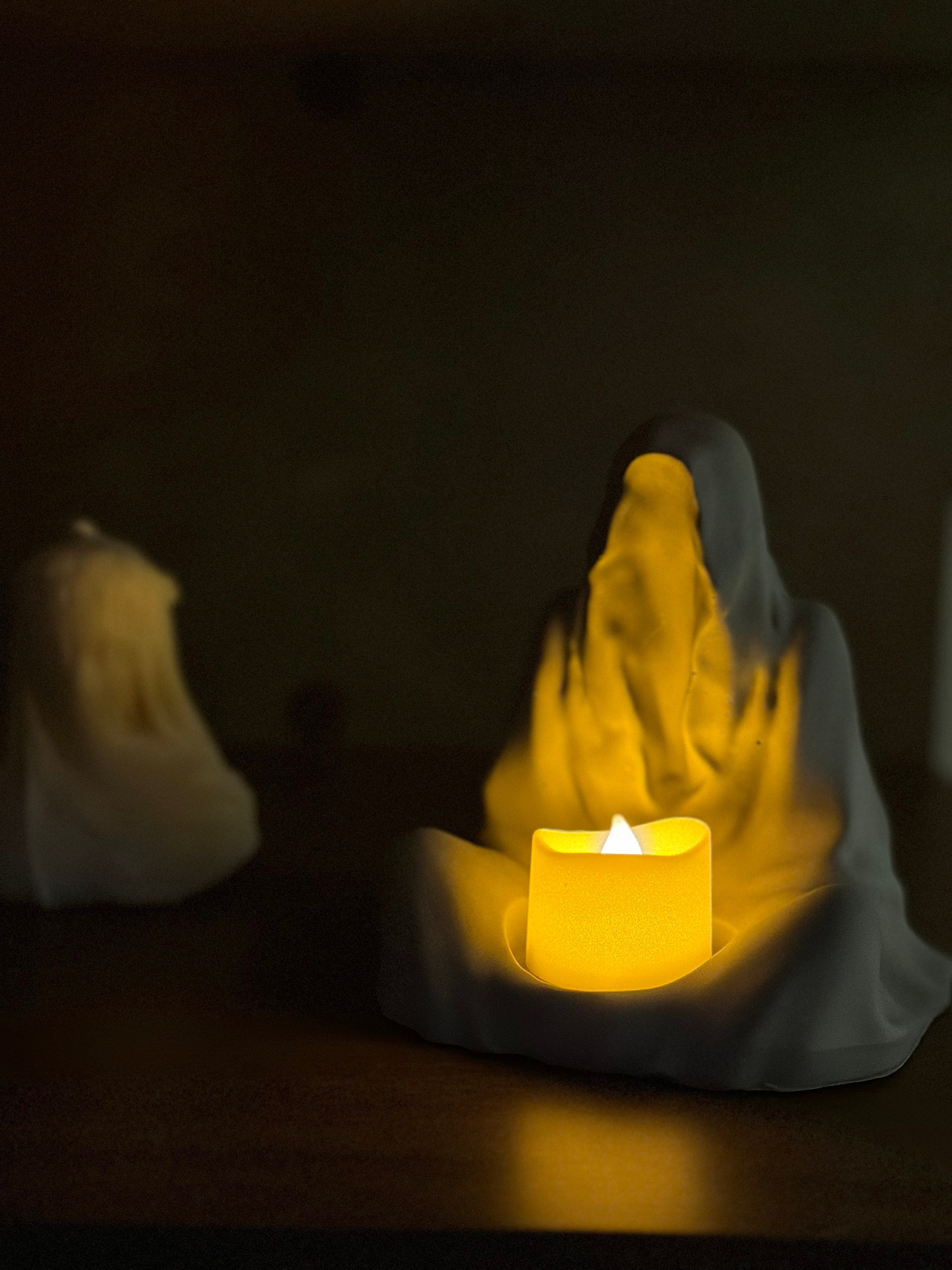 Jesmonite Ghost Candle Holder-Halloween Ghost Decorations for Fall-Spooky Ghost Candlestick Holder-Gothic Home Decor