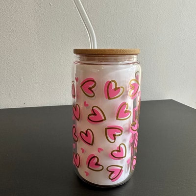 16oz Hearts Pattern Libbey Glass Can Svg, Glass Can Wrap Svg, Coffee ...