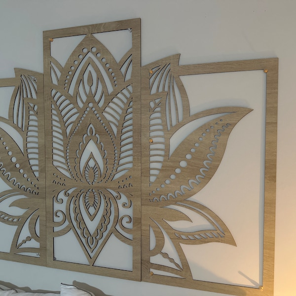 Lotus Mandala Wall Art - Set of 3 Panels Spiritual Zen Wooden Flower ...