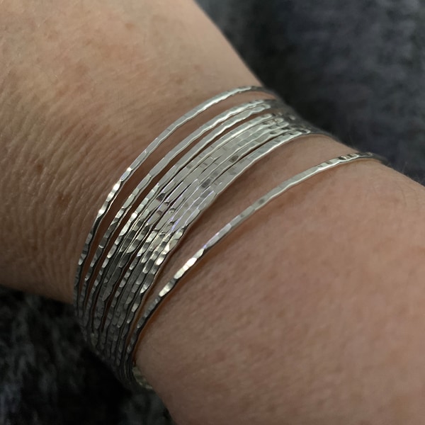 Thin Silver Bangles - Sterling Silver Skinny Boho Stacking Bracelets ...