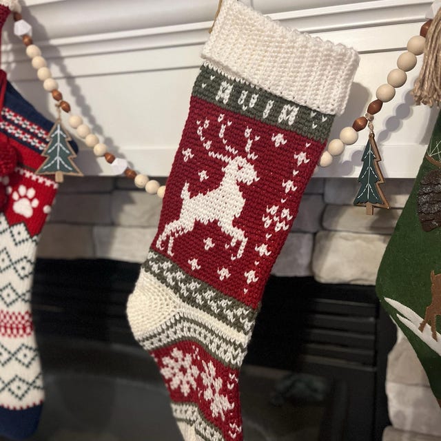 A customer's finished Prancing Deer Stocking Crochet Pattern