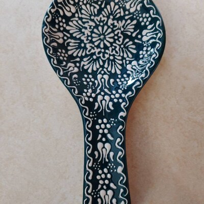 Spoon Rest Mocha Check  Ceramic