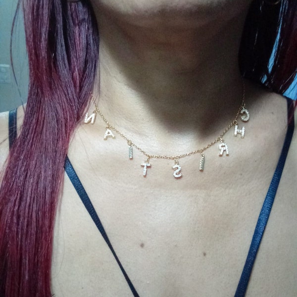 Custom Diamond Name Necklace, Zirconia Name Necklace, CZ Letter ...
