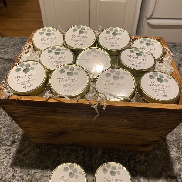 Eucalyptus Bridal Shower Favor Candles / Personalized 4 Oz. Soy Candle ...