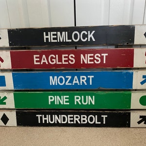 ski signs trail custom skiing distressed wood sign