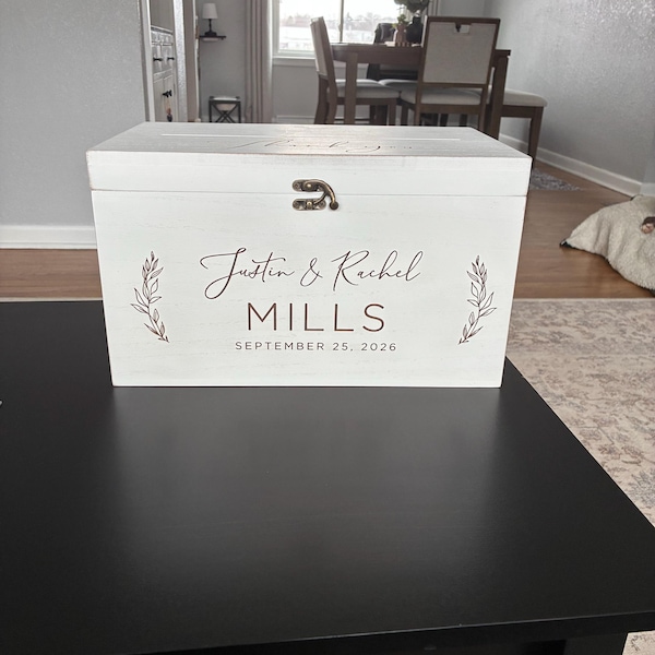 Personalized Wooden Wedding Card Box – Engraved Couple's Keepsake Box ...