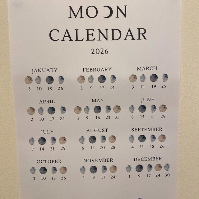 Moon Calendar 2026 | Lunar Calendar | Moon Phase | Printable