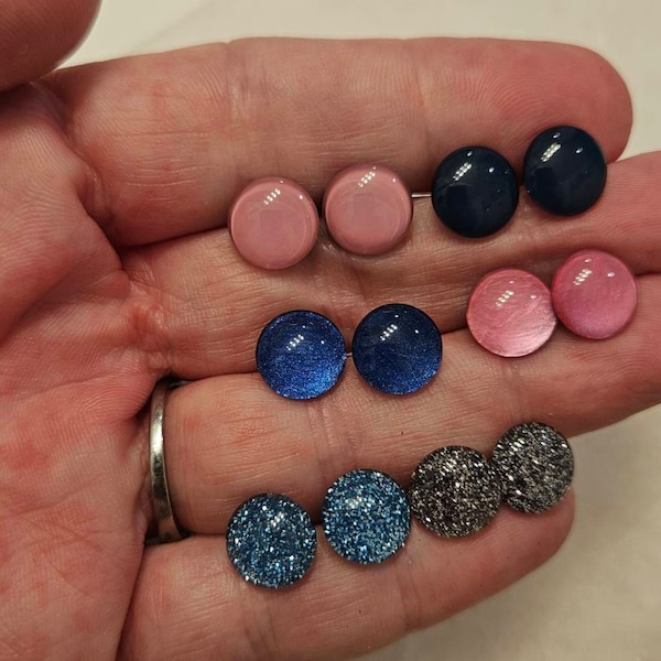 Black Gold Plated Titanium Screw Flat Back Earrings Pink Druzy Glitter Cheater Ear Plugs Tunnel Studs 316L Surgical Stainless Steel Big Barbell Dot Disc Hypoallergenic For Sensitive Ear For Women