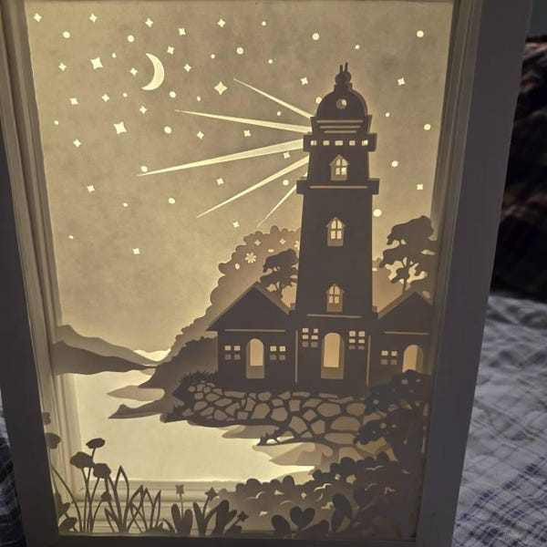 Lighthouse Paper Cut Light Box SVG Template – 3D Layered Lightbox ...