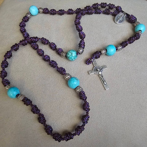 Rosary Pouch With Olive Wood Catholic Rope Rosary