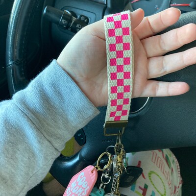 Checkerboard Pattern Keychain Wristlet / Key Fob / Checker Print ...
