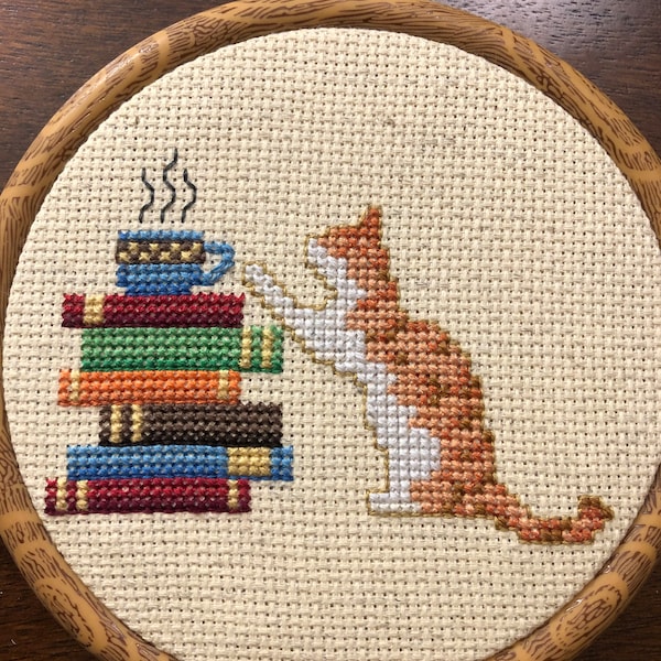 Cross Stitch Pattern - Cat, Books and Coffee - PDF Instant Download - Etsy
