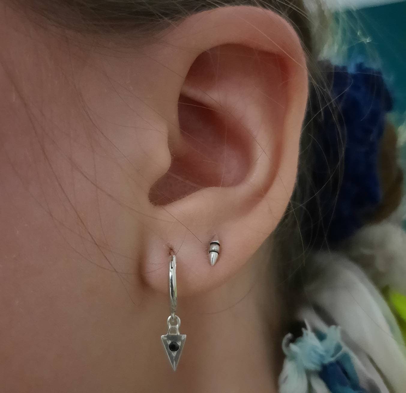 Tiny Zirconia Hoop Earrings Silver Triangle Pendulum Charm Huggie Earrings Sterling Silver Modern Jewelry Tiny Dainty Hoops - MHP011