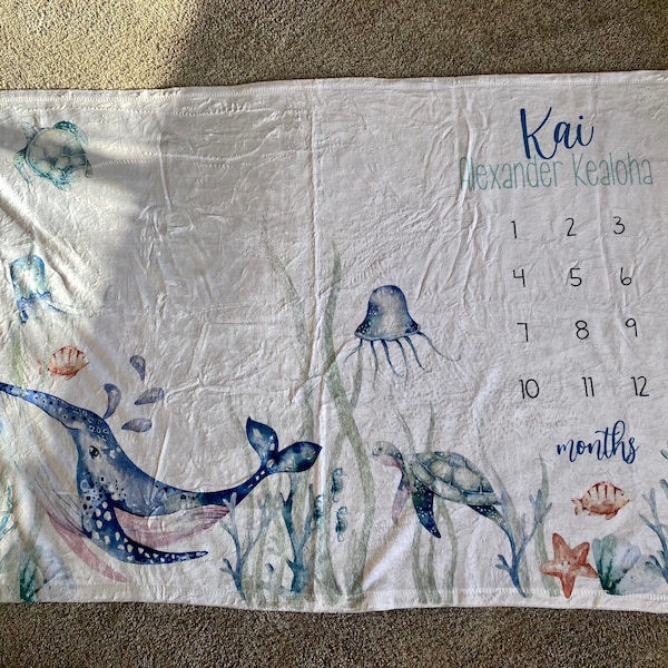 Under the Sea Baby Milestone Blanket, Whale Baby Blanket, Ocean Nursery ...