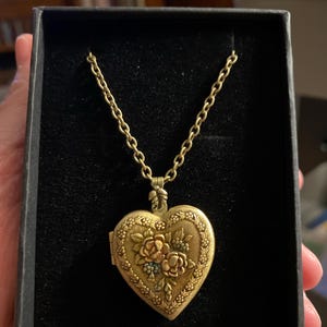 Vintage Victorian Heart Locket Necklace, Rose Theme Sweetheart