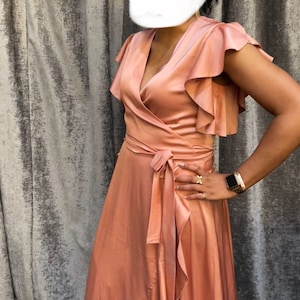 Rose Gold Dress, Silk Dress, Wrap Dress, Bridesmaid Dress, Wedding Guest  Dress, Women Dress, Maxi Dress, Evening Dress, Long Dress - Etsy