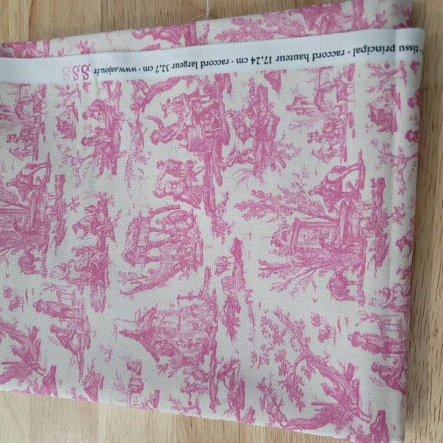 Half Yard- Sajou Miniature Pink Toile De Jouy- Cotton Fabric Half Yard- Sajou Miniature Pink Toile De Jouy- Cotton Fabric