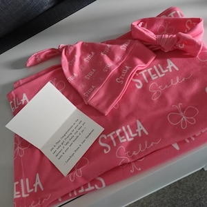 Personalized Newborn Swaddle, Baby Girl Blanket, Custom Baby Hat, Baby Bow, Baby Name Blanket, Baby Swaddle, Baby boy shower gift newborn