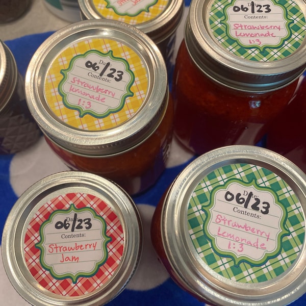 Bright Plaid Canning Jar Labels, Round Mason Jar Labels, Jam & Jelly
