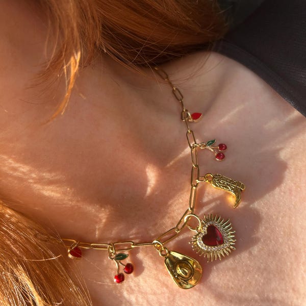 The Cowboy Silver Pendent Charm Bracelet Cherries Disco Ball