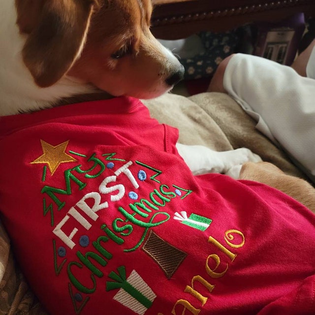 Dog Christmas Clothes First Christmas 1st Dog Christmas Dog Shirt Dog Holiday Clothes Christmas Dog Clothes Custom Dog Shirt Etsy