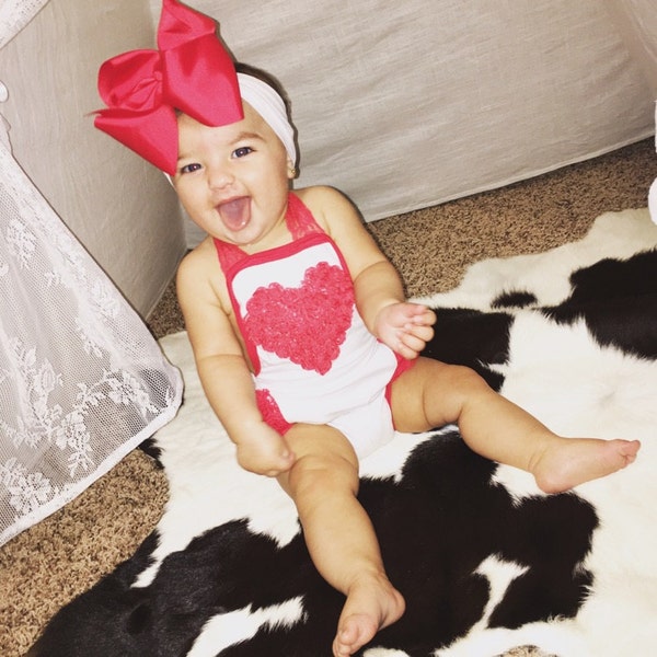 Valentine's Day 1st birthday girls heart one Velvet bubble Romper Pink Baby Outfit