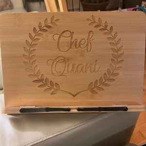 Personalized Cookbook Holder Engraved Bamboo Recipe Stand Wooden Recipe ...