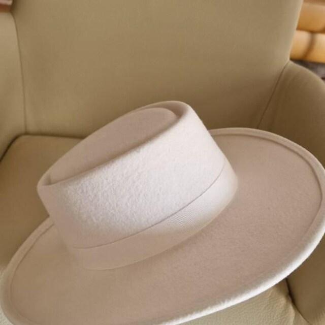 Wide Brim Fedora Ivory Felt Hat - Handmade Men display picture 1