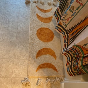 Boho Bathroom Rugs Runner Non-Slip Moon Phases Microfiber Bohemian Bath  Mats Washable Carpet for Tub, Shower, Bedroom, Beige, 20x50
