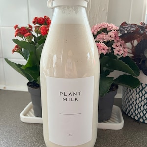 Refillable 1L Glass Milk Bottle With White Waterproof Personalised